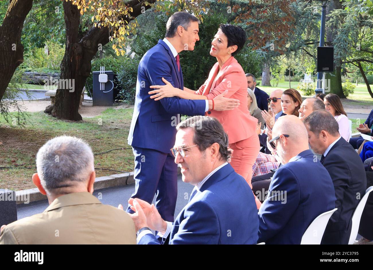 Madrid, 18/09/2024. Palais de Moncloa. Le Président du Gouvernement, Pedro Sánchez, préside avec la Ministre de l’inclusion, de la sécurité sociale et des migrations, Elma Sáiz, la signature de l’accord signé par le Gouvernement avec les chefs de CEOE, Antonio Garamendi, Cepyme, Gerardo Cuerva, CC.OO. Et UGT, Pepe Álvarez et Unai Sordo, pour rendre la retraite plus flexible. Photo : Jaime García. ARCHDC. Crédit : album / Archivo ABC / Jaime García Banque D'Images