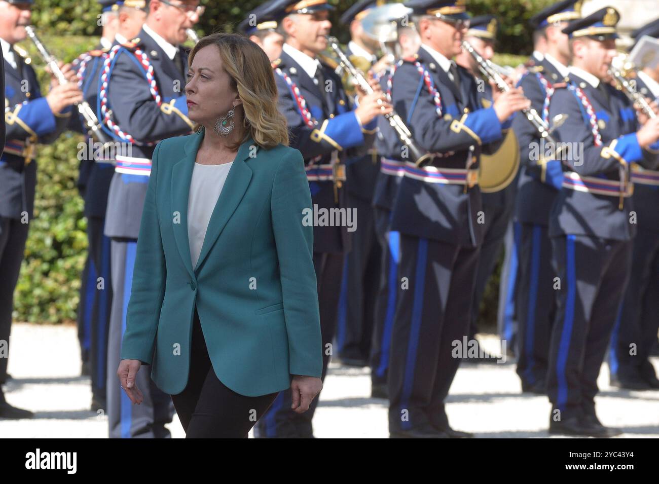 Italie, Rome, 21 octobre 2024 : Villa Pamphili, rencontre entre le premier ministre Giorgia Meloni et l'émir du Qatar, sur la photo Giorgia Meloni photo © Stefano Carofei/Sintesi/Alamy Live News Banque D'Images