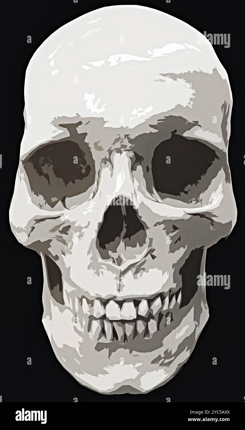 Dessin d'un crâne humain sur fond noir Banque D'Images