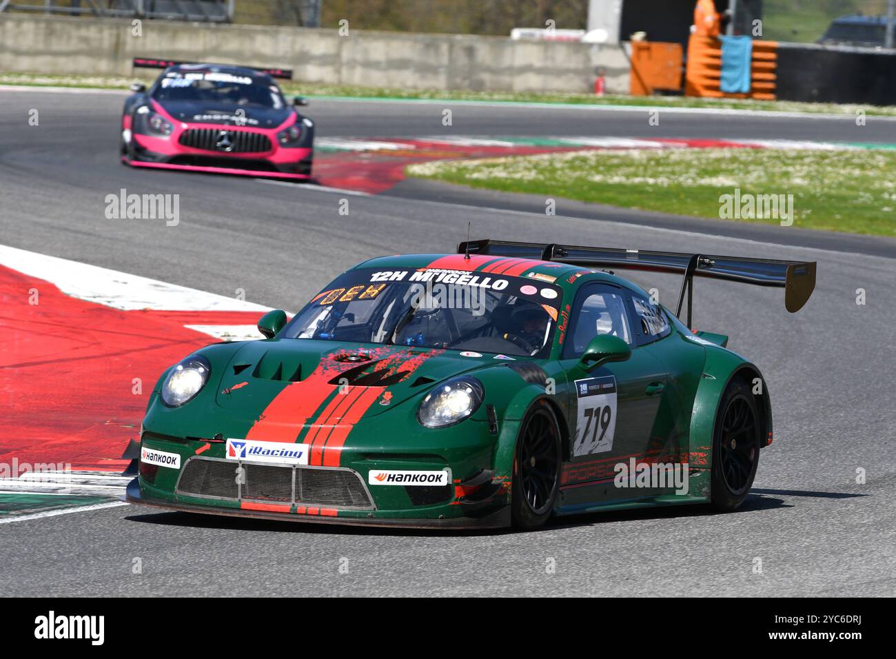 Scarperia, 23 mars 2024 Italie : Porsche 911 GT3 Cup MR (991) du Team 9und11 Racing pilotée par Goder-Oehme-Scheerbrarth-Schluter en action pendant 12h Han Banque D'Images