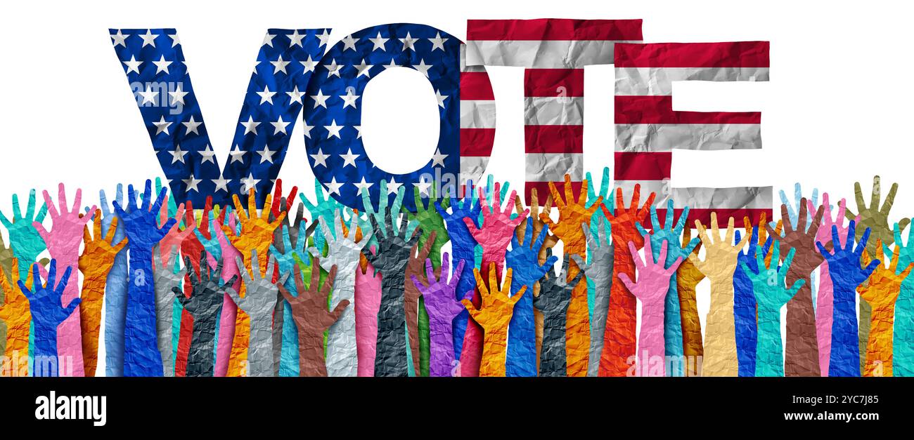 Diverses personnes votent ensemble comme une campagne électorale américaine et les élections américaines comme élection présidentielle américaine et symbole de vote des USA PA Banque D'Images