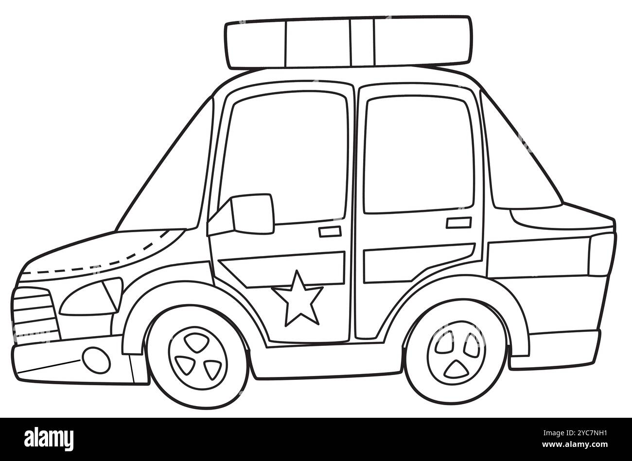 Coloriage page de voiture de police coloriage illustration isolée pour les enfants Banque D'Images