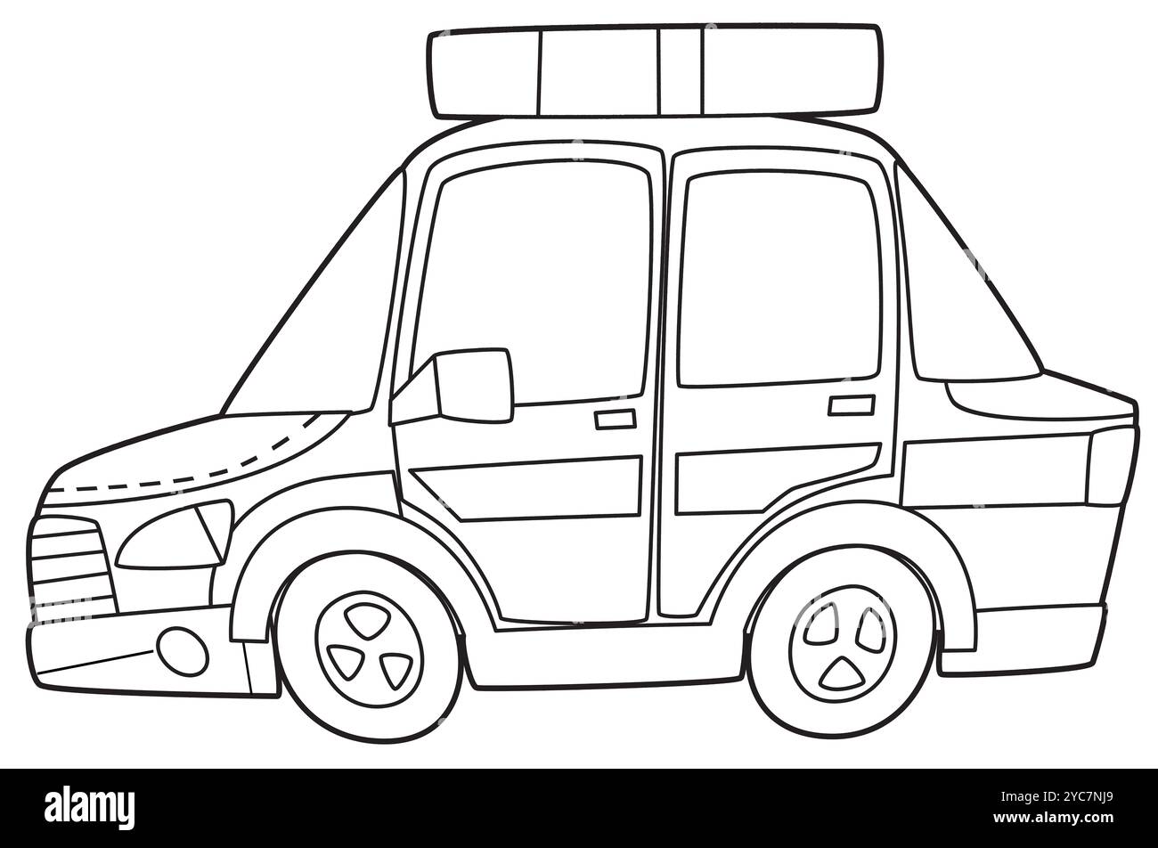 Coloriage page de voiture de police coloriage illustration isolée pour les enfants Banque D'Images