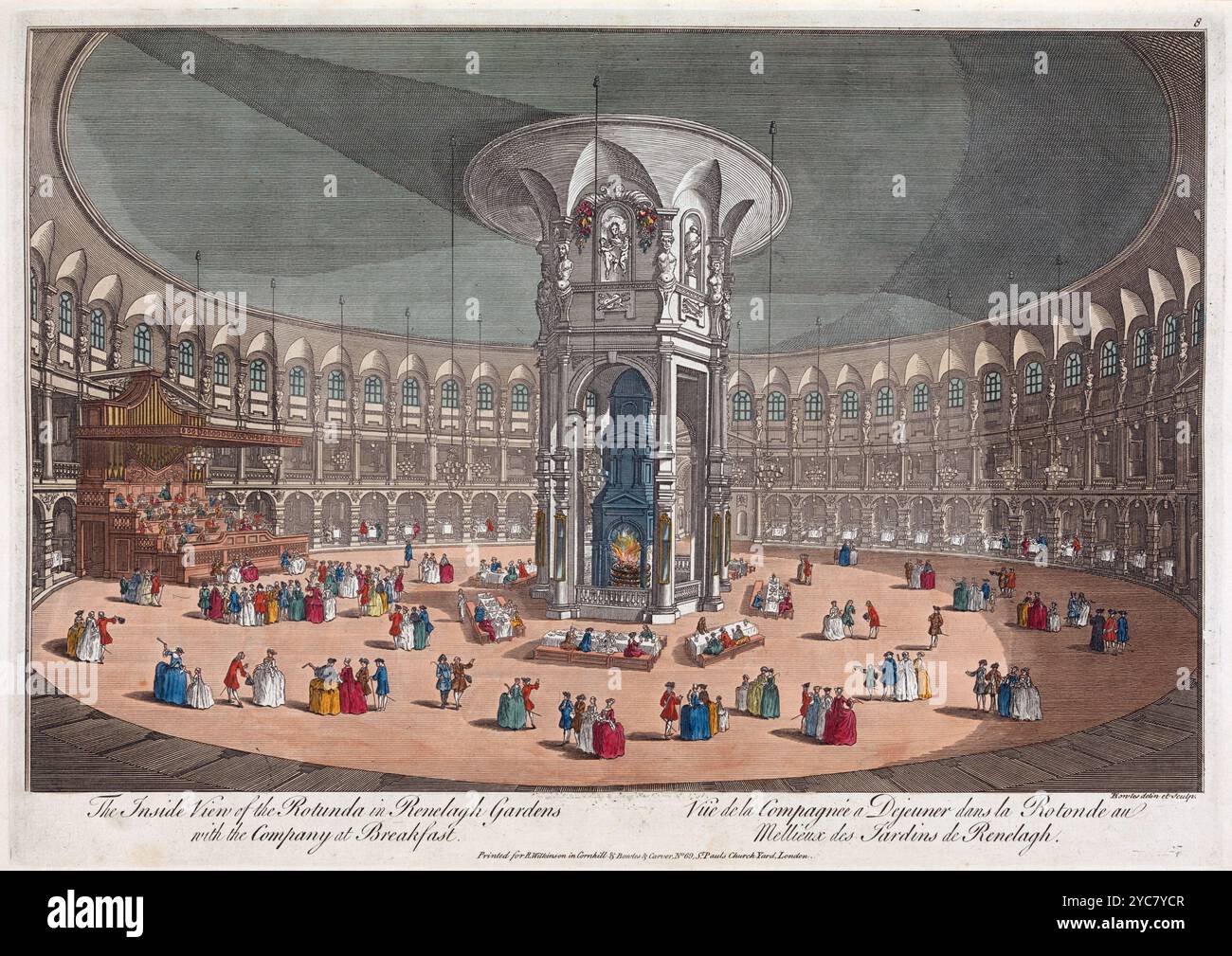 Une gravure en couleur d'impression d'une vue à l'intérieur de la rotonde dans les jardins Ranelagh de Londres en 1751 par Thomas Bowles Publisher était Robert Wilkinson perspective historique du XVIIIe siècle gravure à l'aquarelle ancienne impression antique Banque D'Images