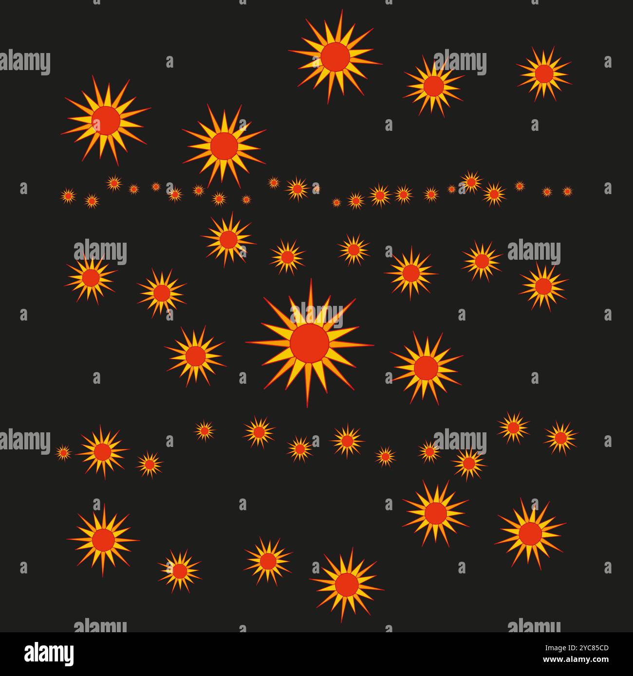 Collection d'icônes de soleil. Formes rayonnantes d'étoiles. Vecteur jaune et rouge. Design lumineux et abstrait. Illustration de Vecteur