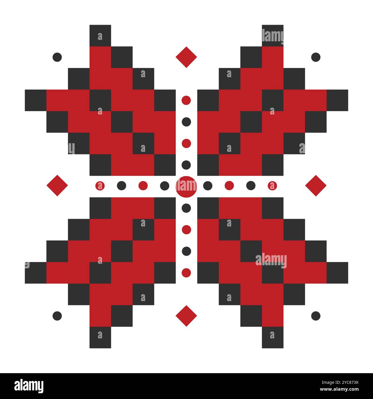 Broderie ukrainienne créative aux couleurs noir et rouge, fleur folklorique avec quatre pétales et une croix Illustration de Vecteur