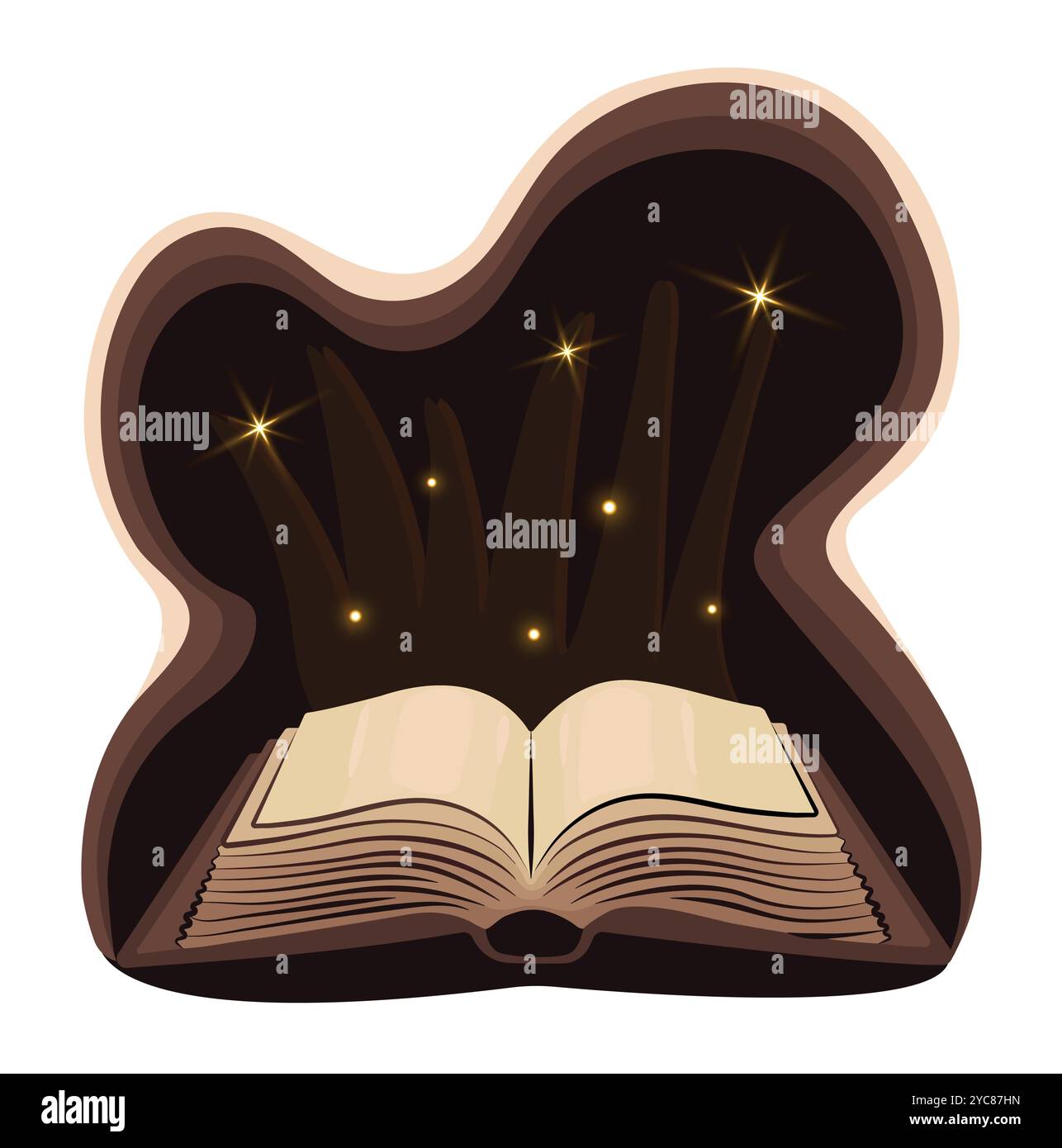 Livre ouvert magique avec des pages vierges, cahier sur fond sombre, littérature d'académie sombre, grand livre ouvert vintage, illustration de couleur vectorielle isolé Illustration de Vecteur