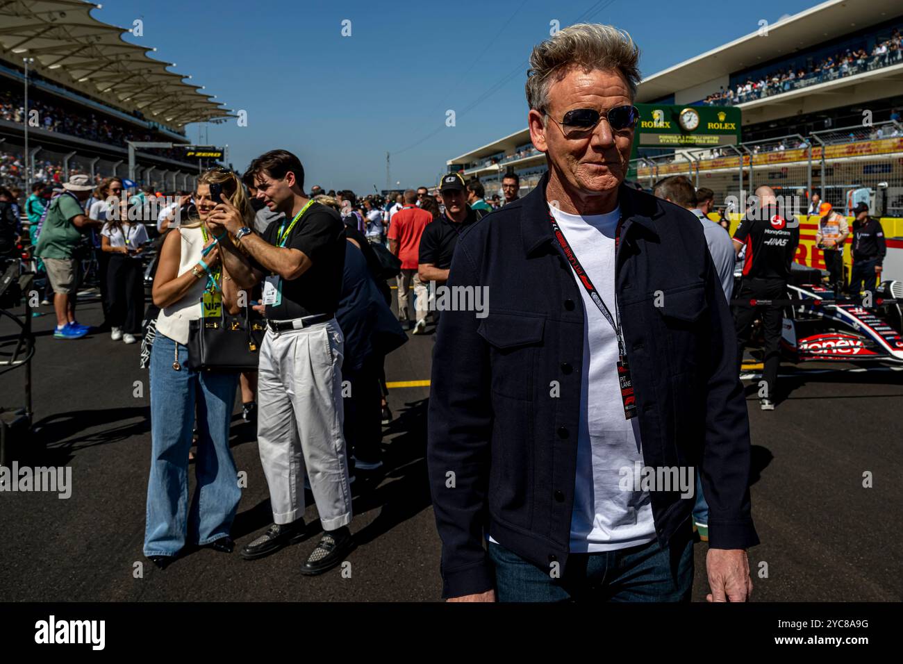 Austin, Texas, États-Unis, 19 Oct 2024, Gordon Ramsay, chef célèbre participant à la qualification du Grand Prix des États-Unis 2024, qui a lieu à Austin, Texas, États-Unis. Crédit : Michael Potts/Alamy Live News Banque D'Images