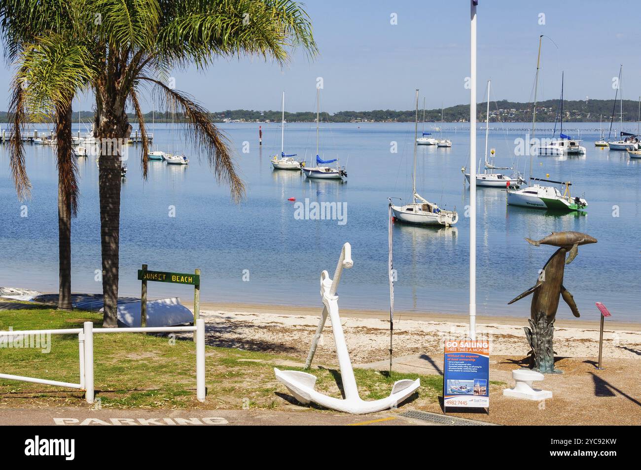 Voiliers à l'ancre à Sunset Beach, Soldiers point, Nouvelle-Galles du Sud, Australie, Océanie Banque D'Images
