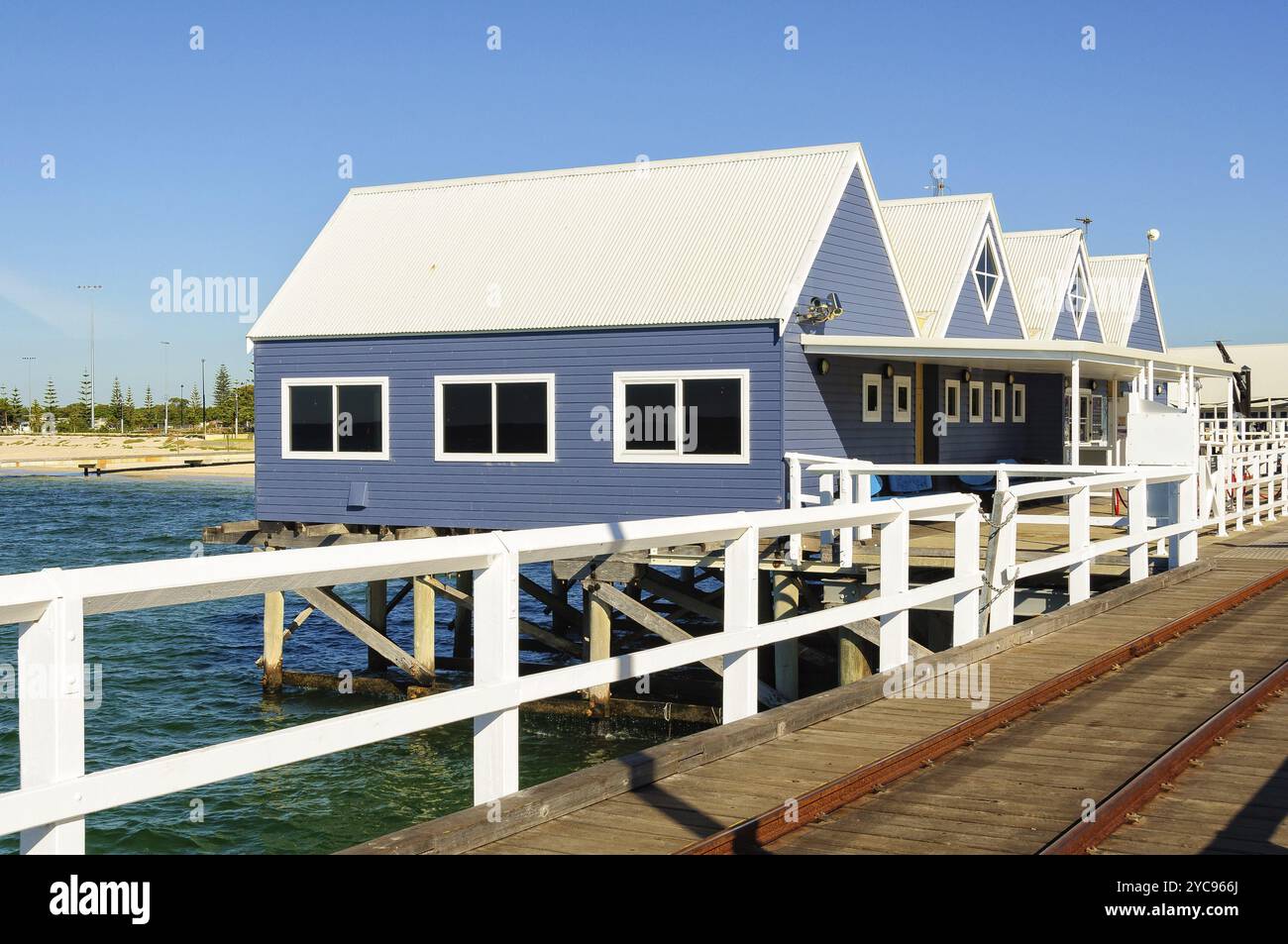 Gare de jetée et magasins, Busselton, WA, Australie, Océanie Banque D'Images