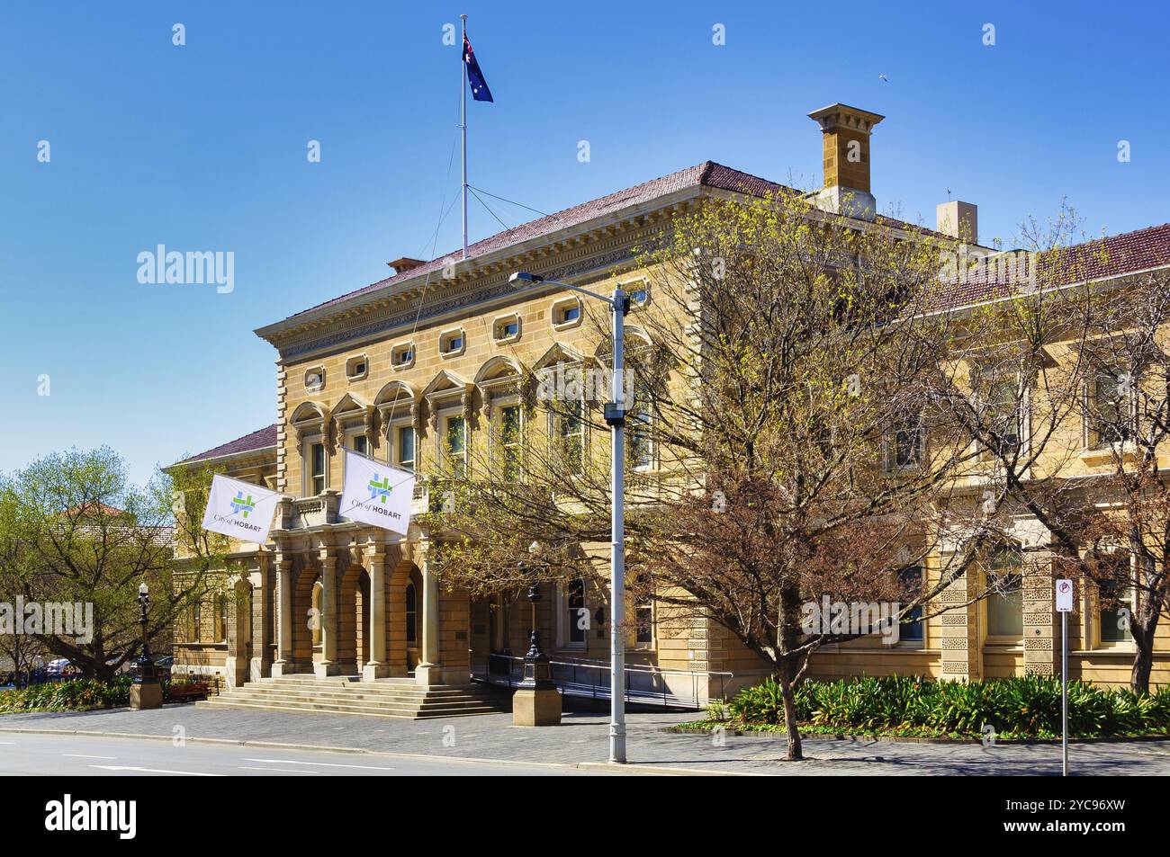 Le bâtiment de grès emblématique de l'hôtel de ville de Hobart sur Macquarie Street, Hobart, Tasmanie, Australie, Océanie Banque D'Images