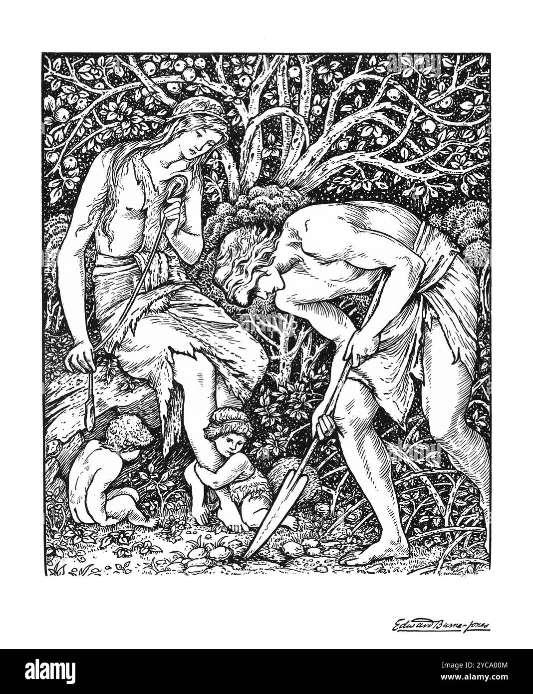 Adam et Eve (Labour - quand Adam Delved et Eve Span, qui était alors le gentleman) Carl Hentschel (1864-1930) d'après Edward Burne-Jones (1833-1898) - couleur corrigée Banque D'Images