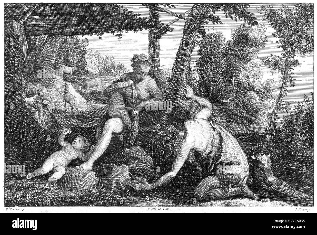 Adam et Eve après l'expulsion du paradis, 1660 - gravure - couleur corrigée Banque D'Images