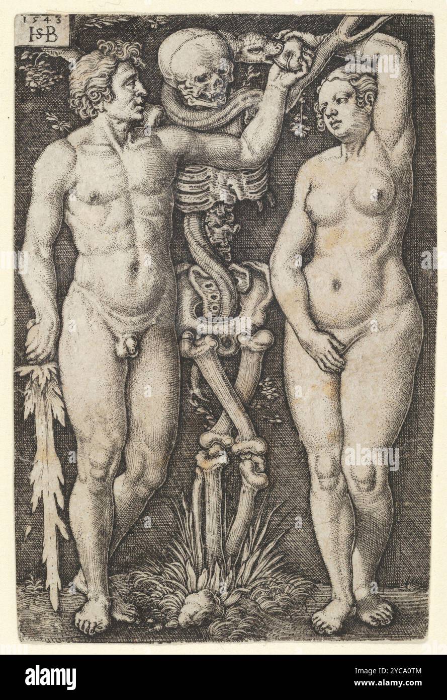 Adam et Eve, estampe, Sebald Beham, d'après Barthel Beham, 1543 Banque D'Images