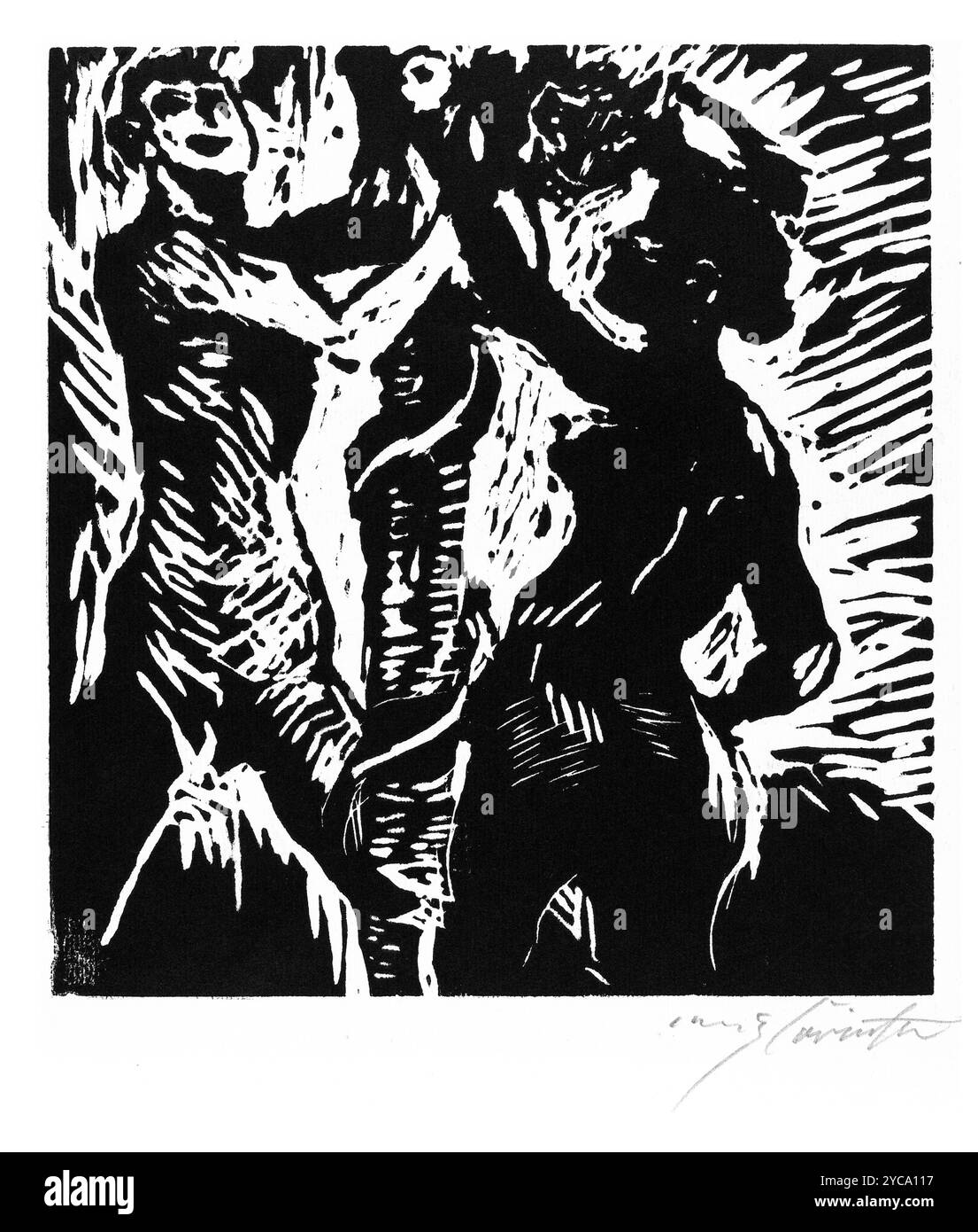 Lovis Corinth, Adam et Eve (Der Sündenfall), gravure sur bois 1919 - couleur corrigée Banque D'Images