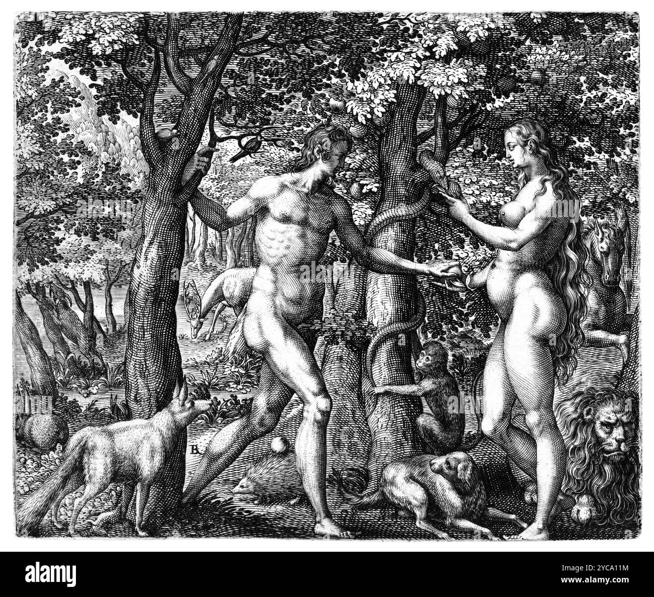 Robert Boissard - Adam et Eve, impression, gravure, fin des années 1500 - couleur corrigée Banque D'Images