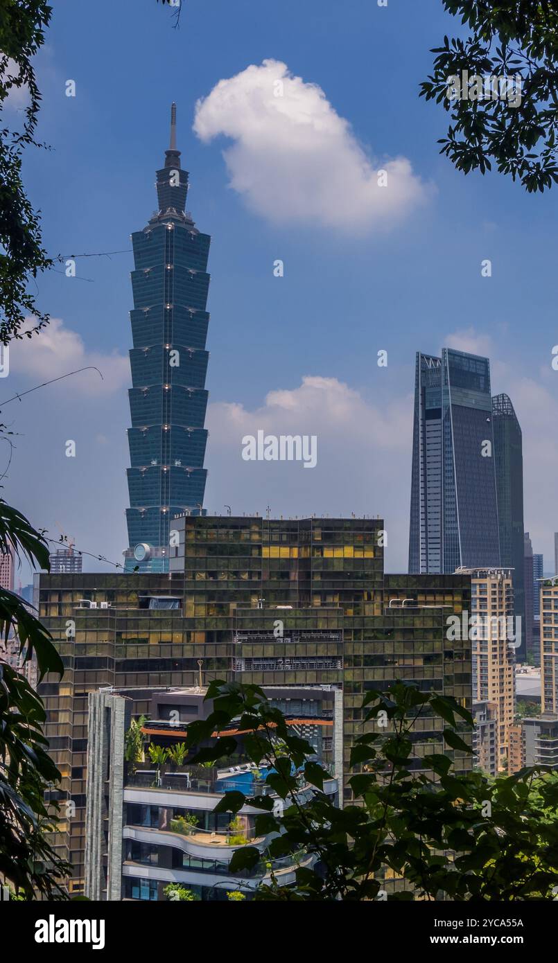 Vue panoramique de Taipei, Taïwan skyline depuis Xiangshan Elephant Mountai Banque D'Images