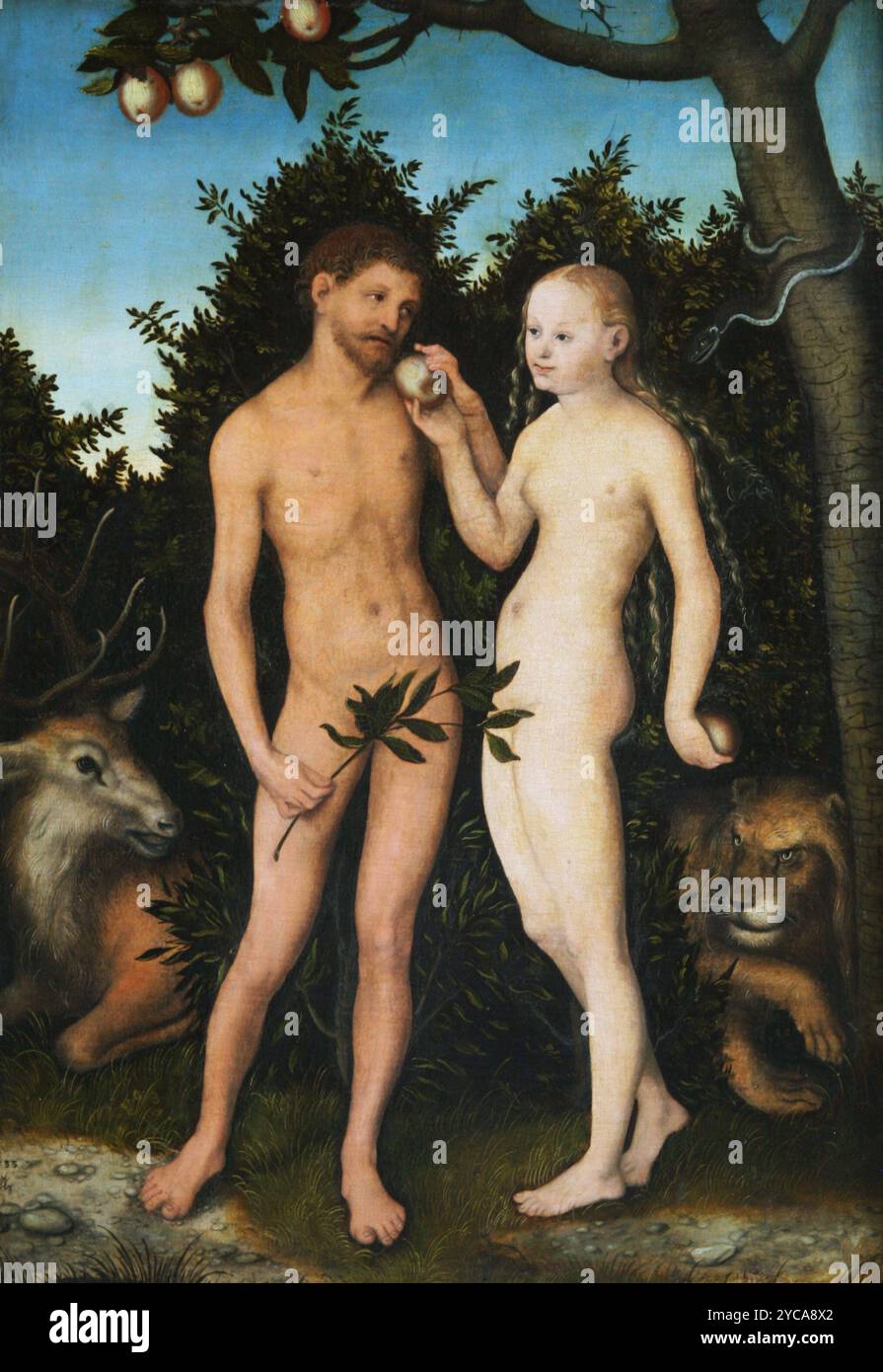 Peinture antique de Lucas Cranach l'ancien - Adam et Eve, 1533 Banque D'Images