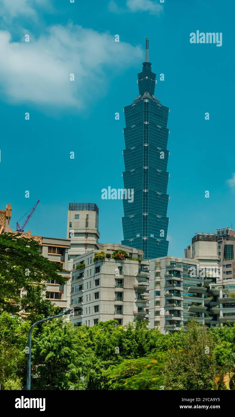 Vue panoramique de Taipei, Taïwan skyline depuis Xiangshan Elephant Mountain Banque D'Images