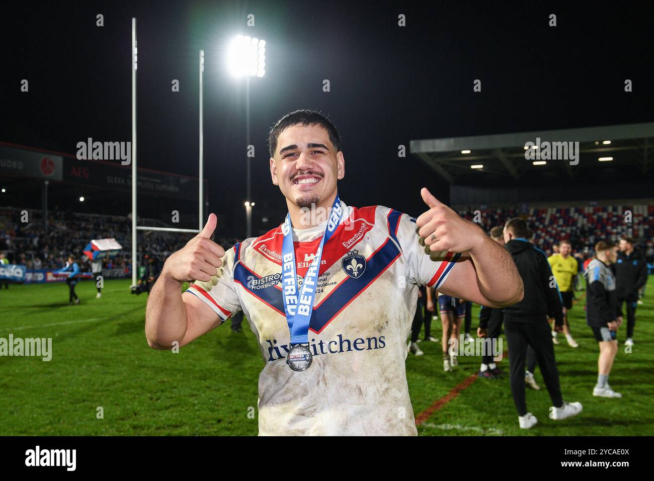 Wakefield, Angleterre - 19 octobre 2024 - Caleb Uele de Wakefield Trinity. Rugby League, Betfred Championship Grand final, Wakefield Trinity vs Toulouse Olympique au DIY Kitchens Stadium, Wakefield, UK Dean Williams Banque D'Images