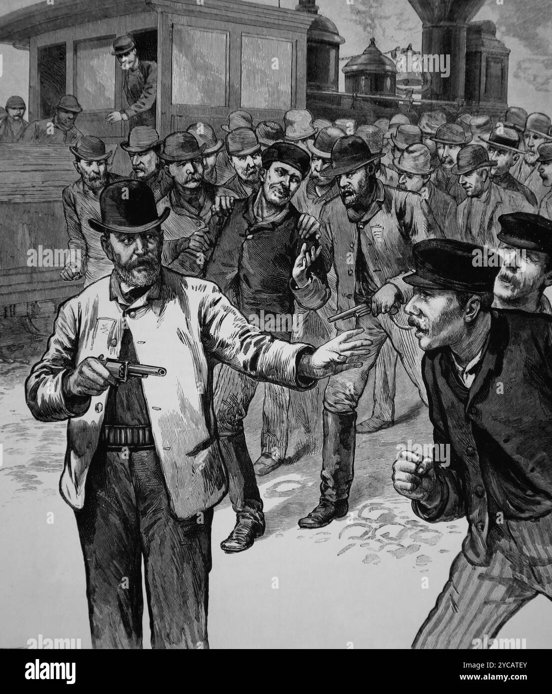 ÉTATS-UNIS. Histoire du chemin de fer. Mouvement ouvrier, 1886 pour une journée de huit heures sans coupure de jeu. Membres d'un comité de citoyens armés à Fort Worth, Texas, Banque D'Images
