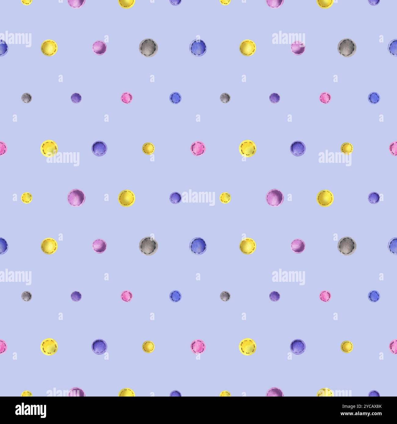 Perles cousues à partir de tissu de feutre, différentes couleurs de jaune, bleu, gris, rose avec des points de fil. Illustration à l'aquarelle, dessinée à la main. Motif sans couture Banque D'Images