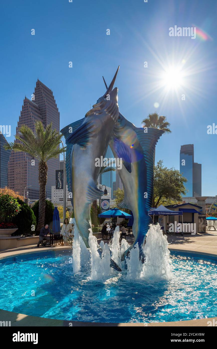 Sculpture d'espadon dans Aquarium, Downtown à Houston, Texas. Banque D'Images