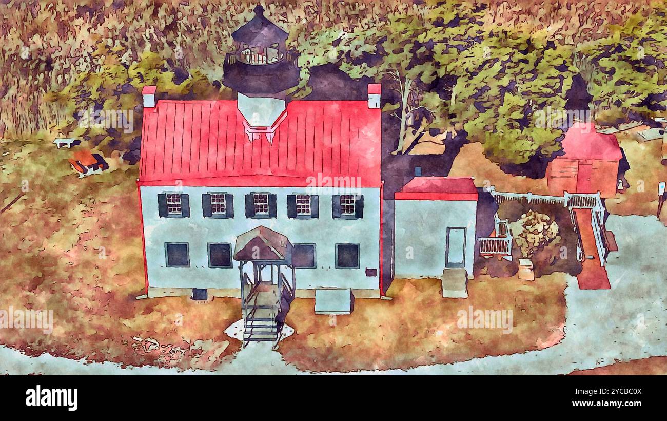 Peinture aérienne du phare d'East point dans le New Jersey Banque D'Images