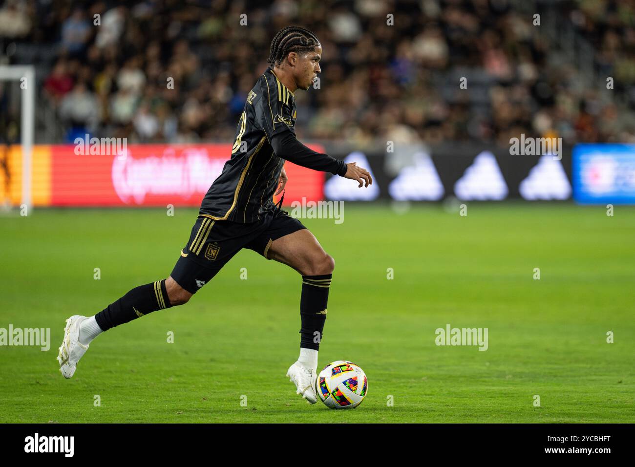 L’attaquant du LAFC David Martínez (30) lors d’un match de la MLS contre les tremblements de terre de San Jose, samedi 19 octobre 2024, au BMO Stadium, à Los Angeles, Banque D'Images