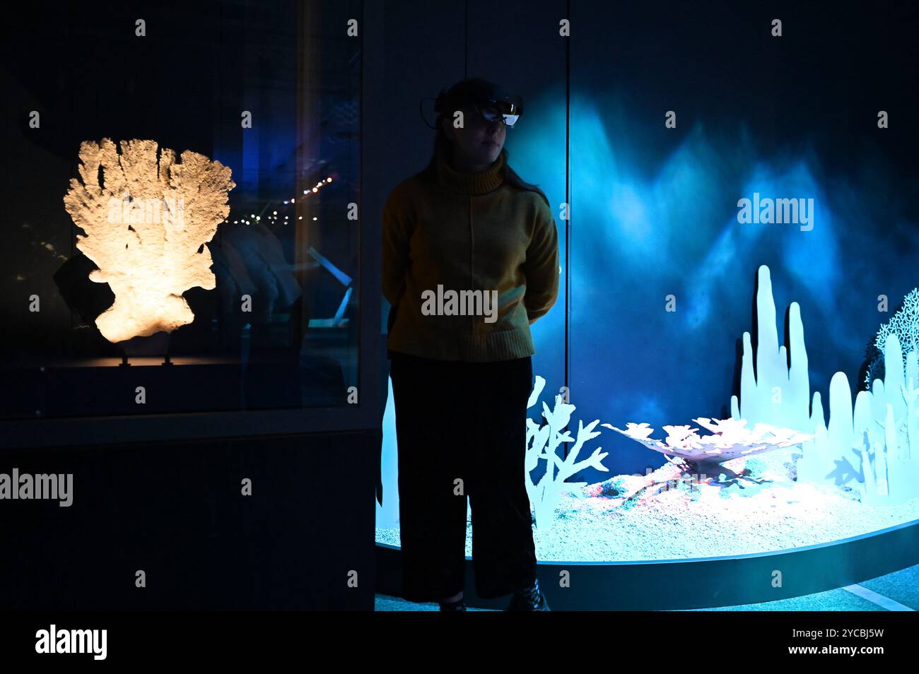 Visions of nature est une nouvelle expérience de réalité mixte hébergée au Musée qui transporte le public 100 ans dans le futur pour voir comment le monde naturel a répondu aux actions que nous menons aujourd'hui les visiteurs porteront des casques de réalité mixte Microsoft à la pointe de la technologie dans cette expérience immersive, qui a été créée dans un partenariat entre le Musée d'histoire naturelle, Microsoft et SAOLA Studio visions of nature ouvre jeudi 24 octobre 2024 ... Banque D'Images