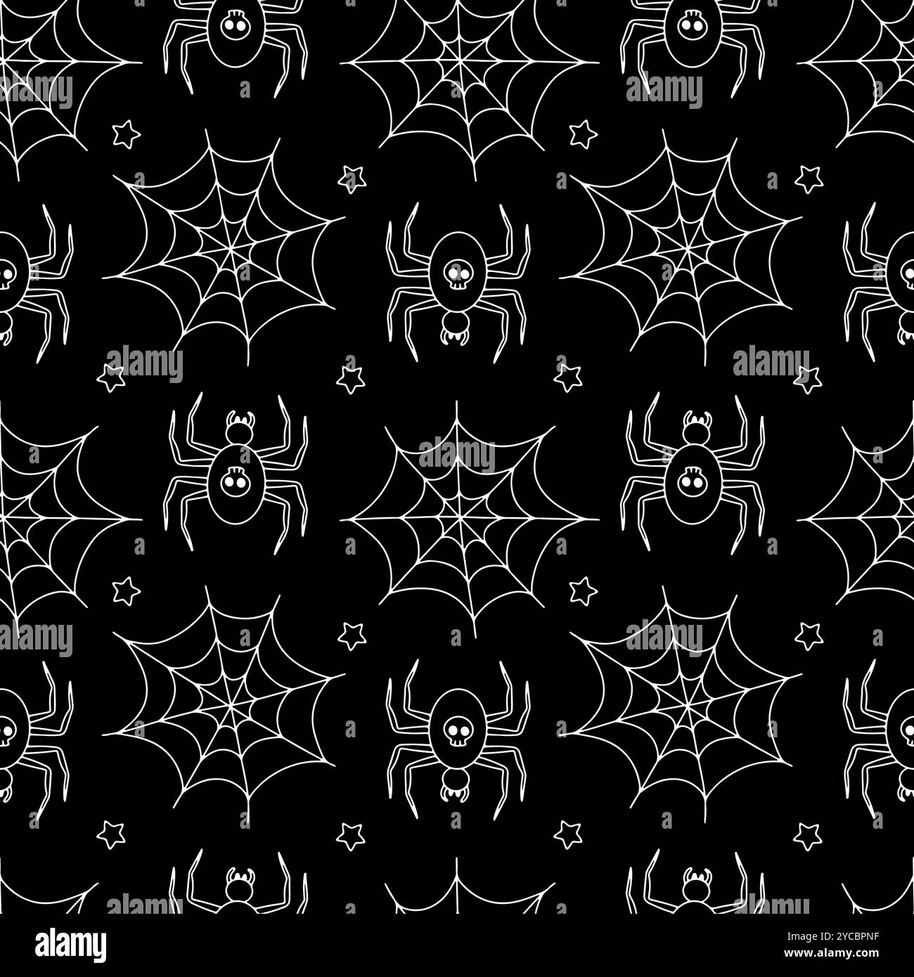 Modèle sans couture avec araignées d'Halloween dessinées à la main et toile d'araignée Illustration de Vecteur