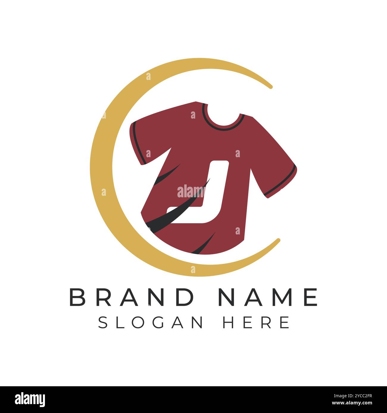 Lettre J logo concept avec T-shirt. Motif cadran de lune de vêtements avec lettre J Illustration de Vecteur