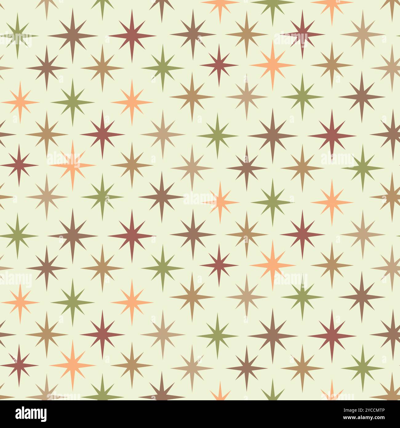 Étoile atomique colorée moderne du milieu du siècle en terre cuite, tan, abricot, vert sauge. Pour papier peint, décoration, tissus et textiles Illustration de Vecteur