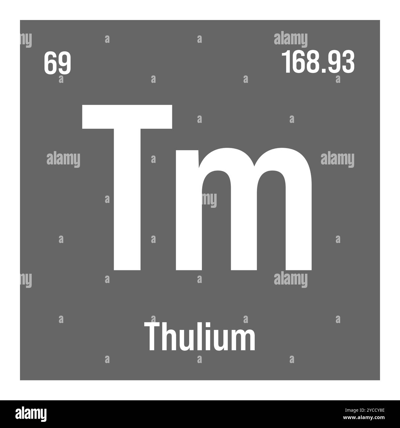 Thulium, TM, élément de table périodique avec nom, symbole, numéro atomique et poids. Métal de terre rare avec diverses utilisations industrielles, comme dans certains types d'imagerie médicale et comme composant dans certains types d'appareils électroniques. Illustration de Vecteur