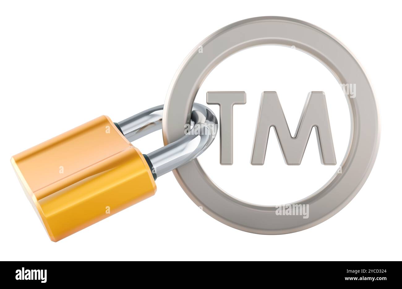 Symbole de marque avec cadenas, rendu 3D isolé sur fond blanc Banque D'Images