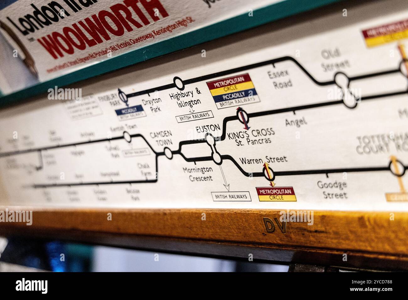 Carte de la ligne du Nord à l'intérieur du stock car de métro 1938, London transport Museum, Londres, Angleterre Banque D'Images