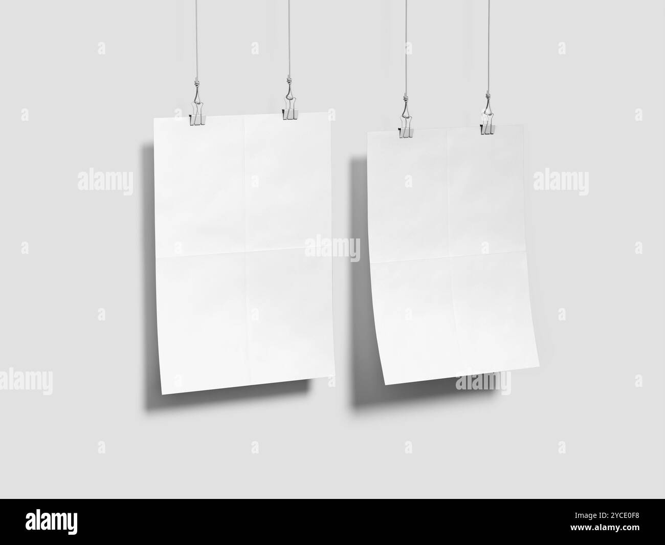 Deux affiches suspendues blanches sur Une maquette murale rendu 3D. Banque D'Images