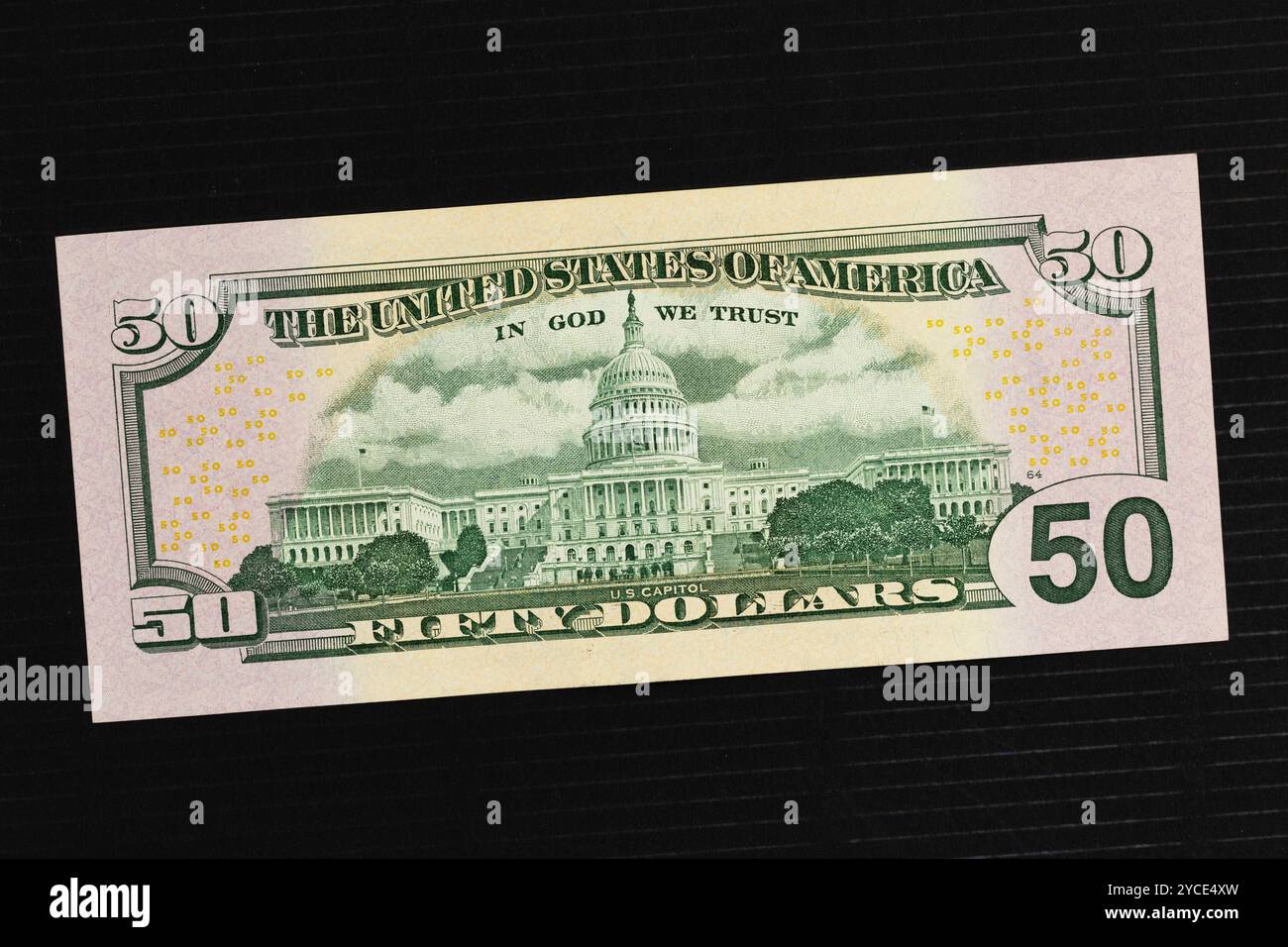 Verso d'un billet de 50 $ US représentant le Capitole des États-Unis Banque D'Images