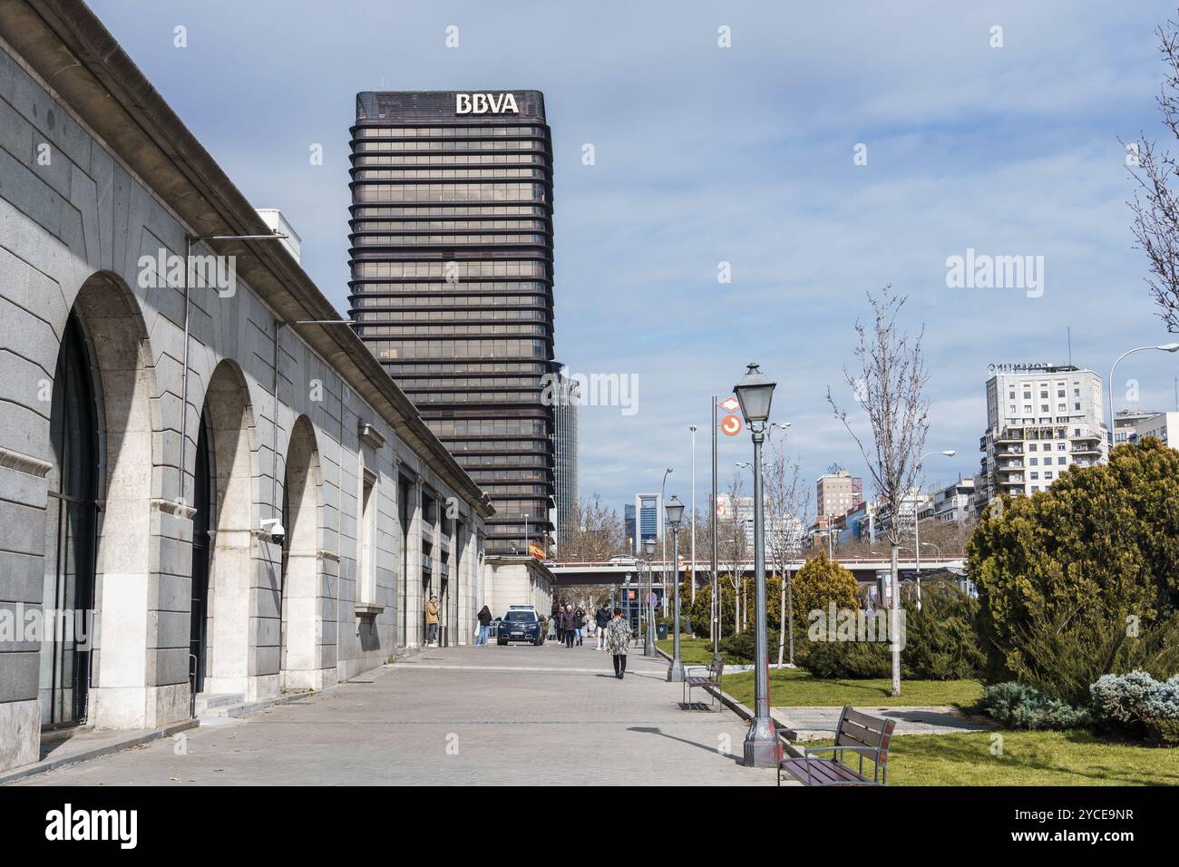 Madrid, Espagne, 11 février 2024 : Tour BBVA dans la région de Nuevos Ministerios, Europe Banque D'Images