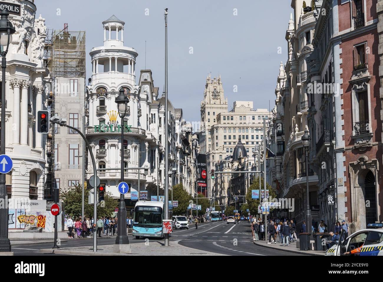 Madrid, Espagne, 19 mai 2024 : Gran via Avenue dans le centre de Madrid, Europe Banque D'Images