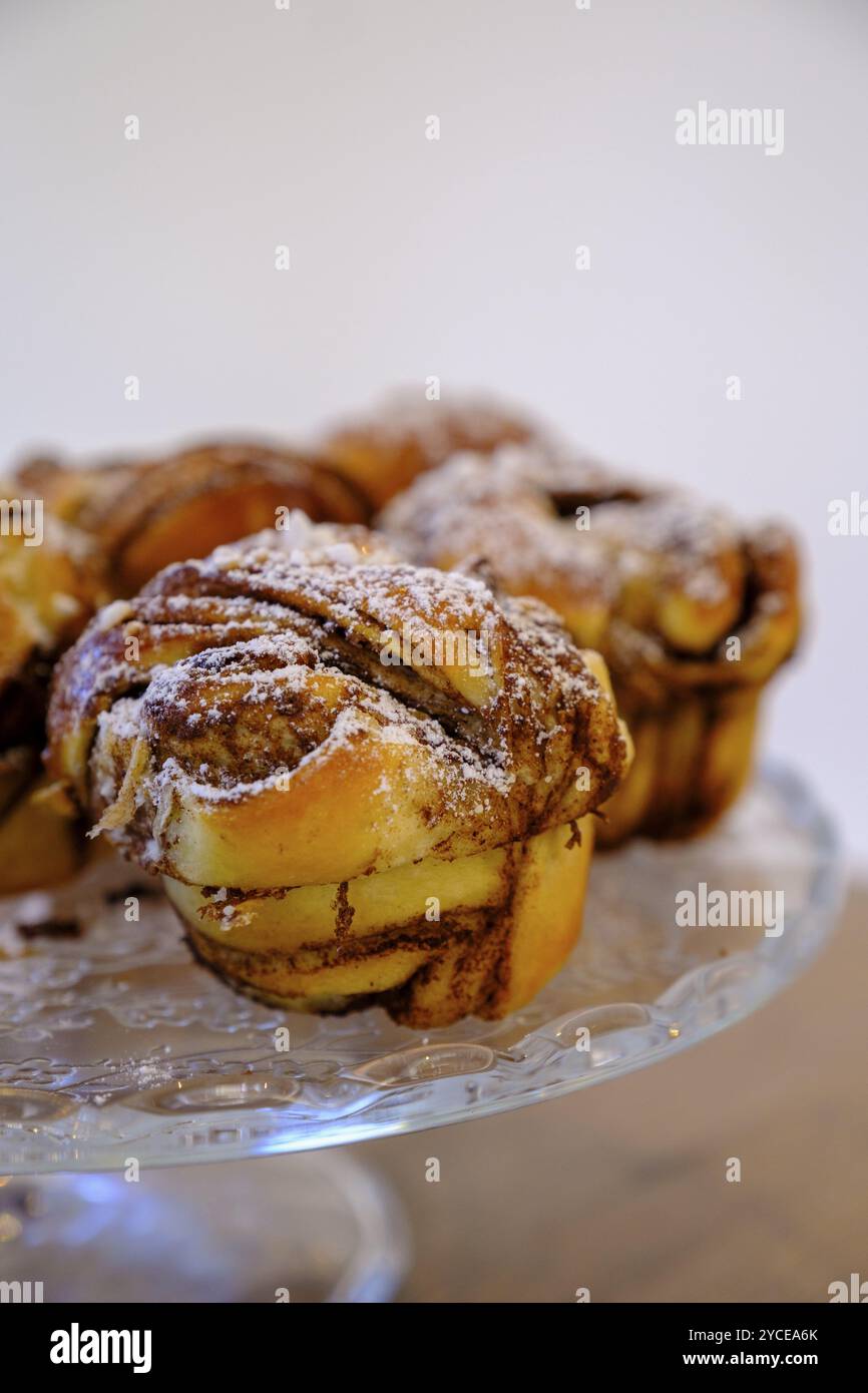 Brioches à la cannelle, nourriture, pâtisseries, Café Liebelei, Bairawies, Toelzer Land, haute-Bavière, Bavière, Allemagne, Europe Banque D'Images