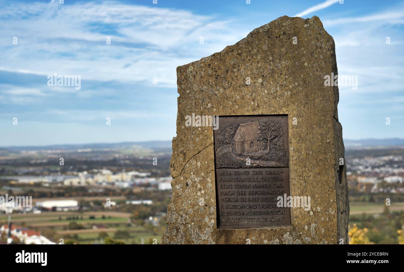 Pierre commémorative, plaque commémorative, ancienne chapelle de pèlerinage de Kappelberg, Fellbach, Waiblingen, Bade-Wuerttemberg, Allemagne, Europe Banque D'Images