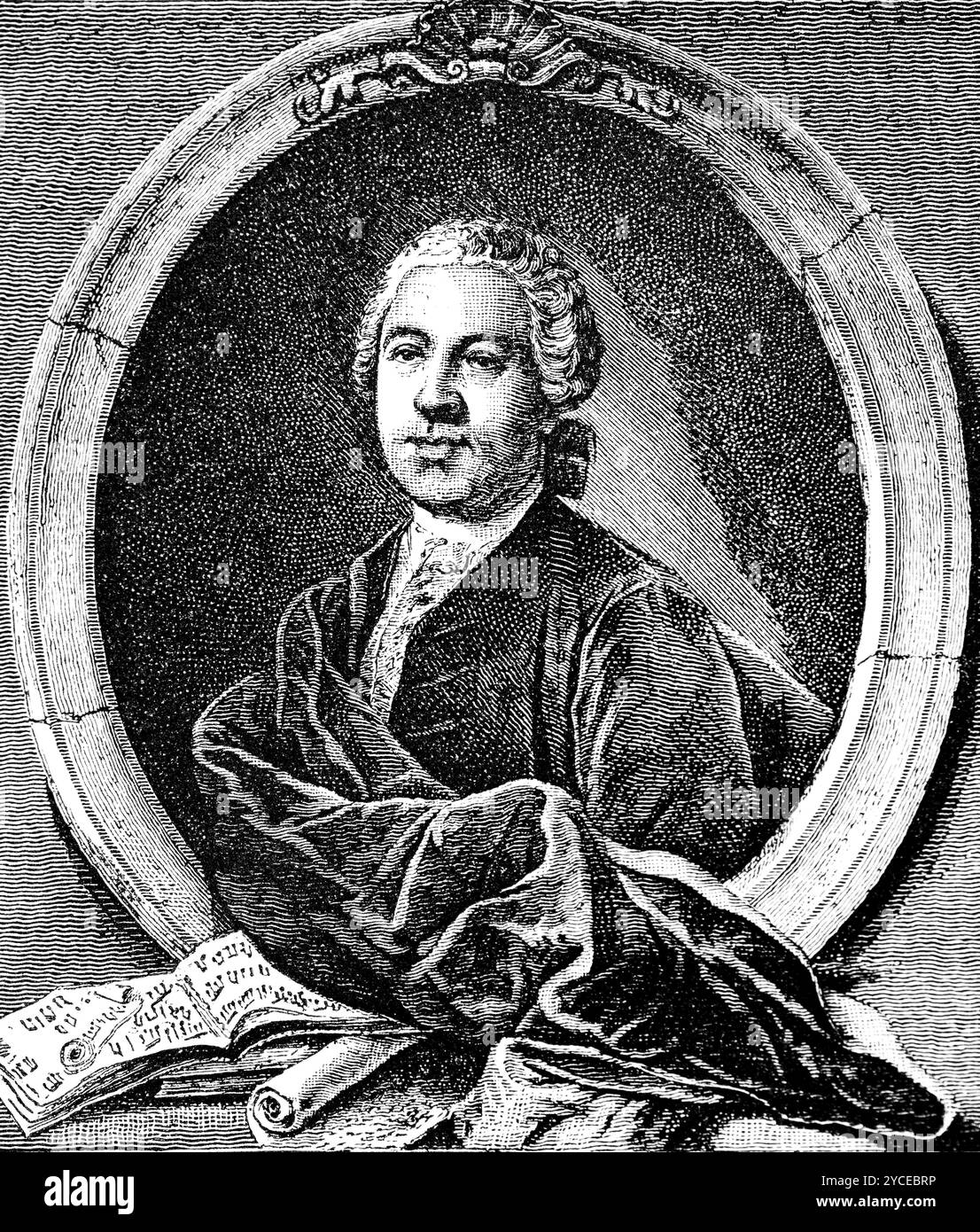 Johann Adolf Hasse (1699-1783), célèbre compositeur d'opéras, actif à Venise, chef d'orchestre à Dresde, cadre ovale, textes, histoire de la musique allemande, h. Banque D'Images