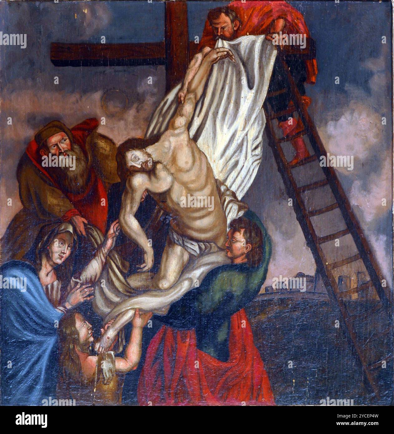 Le corps de Jésus est retiré de la croix Banque D'Images