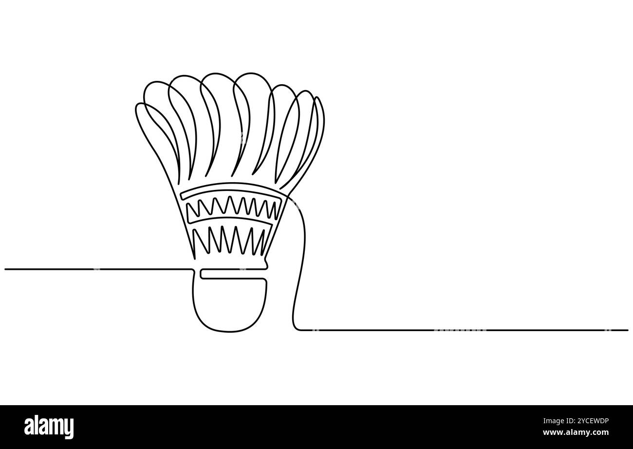 Une seule ligne continue de badminton pour le thème sportif isolé sur fond blanc. Badminton volant une ligne optimisée Dessin au trait continu Illustration de Vecteur