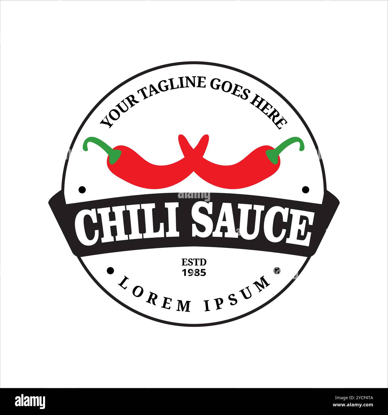 Logo vintage représentant deux piments rouges représentant un authentique produit de sauce piquante. Cette conception convient aux marques alimentaires, aux restaurants ou aux professionnels Illustration de Vecteur