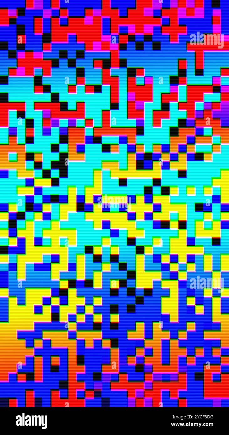 Abstrait pixelisé coloré arc-en-ciel 8 bits rétro jeu Glitch pixel bruit Banque D'Images