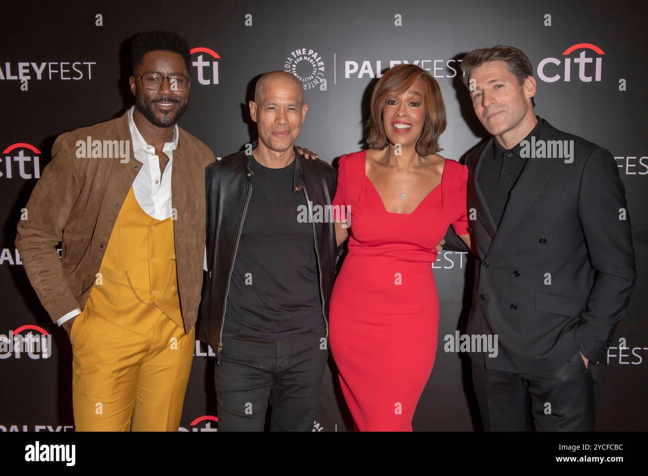 New York, États-Unis. 22 octobre 2024. (G-d) Nate Burleson, Vladimir Duthiers, Gayle King et Tony Dokoupil assistent aux « CBS Mornings » pendant le PaleyFest 2024 au Paley Museum de New York. (Photo de Ron Adar/SOPA images/SIPA USA) crédit : SIPA USA/Alamy Live News Banque D'Images