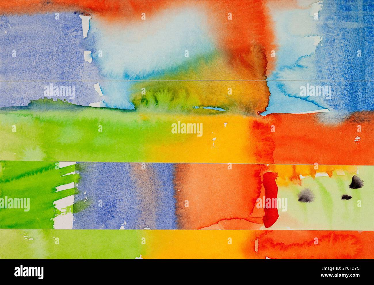 Aquarelle de Heidrun Füssenhäuser : paysage printanier, collage, abstrait Banque D'Images