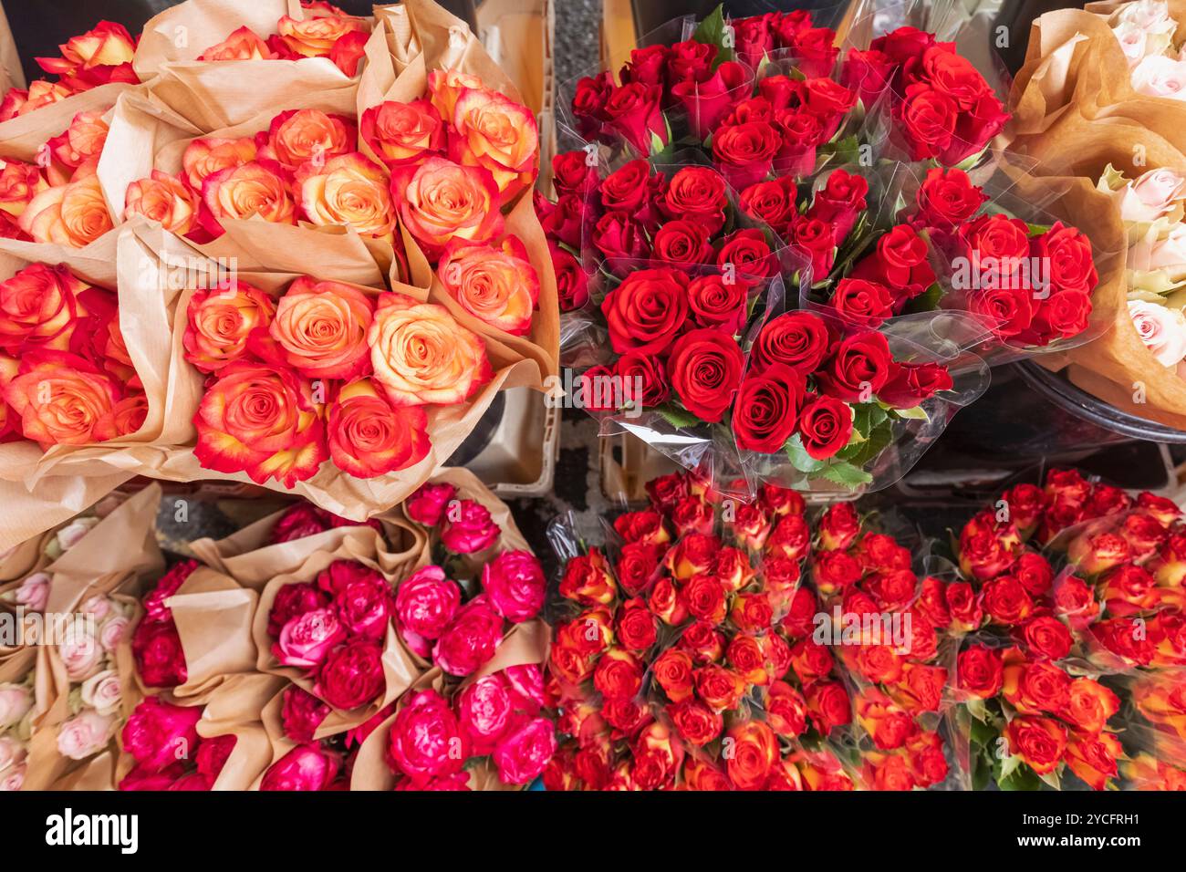 Angleterre, Kent, Deal, Deal samedi Market, bouquets de fleurs fraîches colorées à vendre Banque D'Images